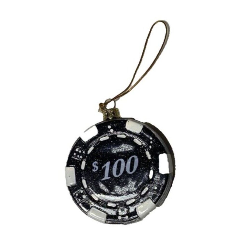 Poker Chip CASINO GAME GLASS CHRISTMAS ORNAMENT $100